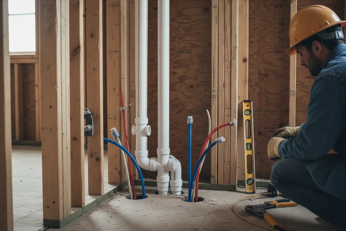 Drain and supply rough-in during Sump Pump Repair in Pomerene