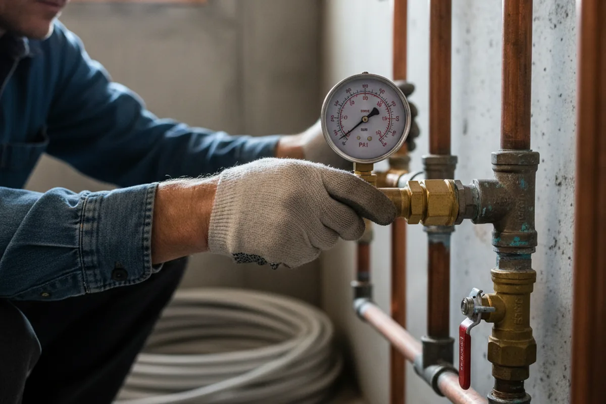 Pressure testing a repaired line during Water Line Repair in Pomerene